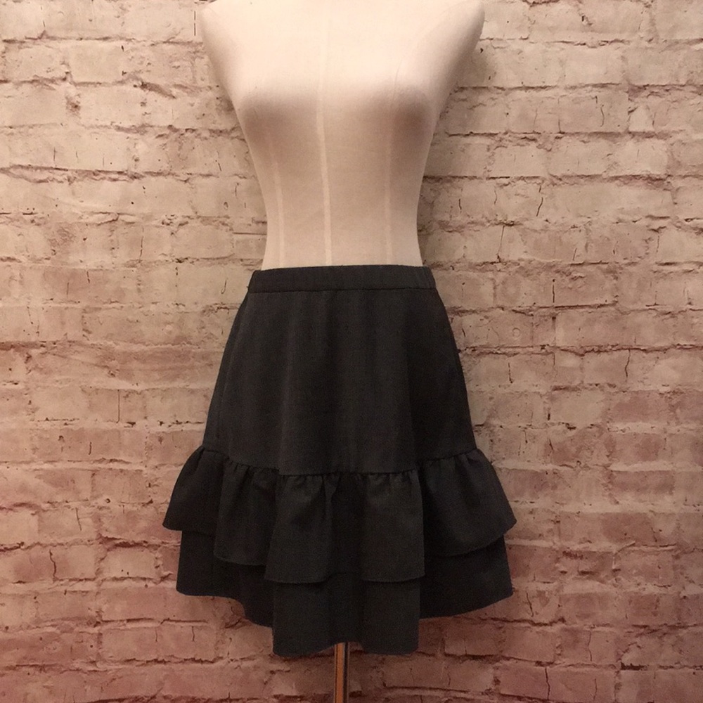 J. Crew Gray Wool Blend Ruffle Tier Mini Skirt A 4